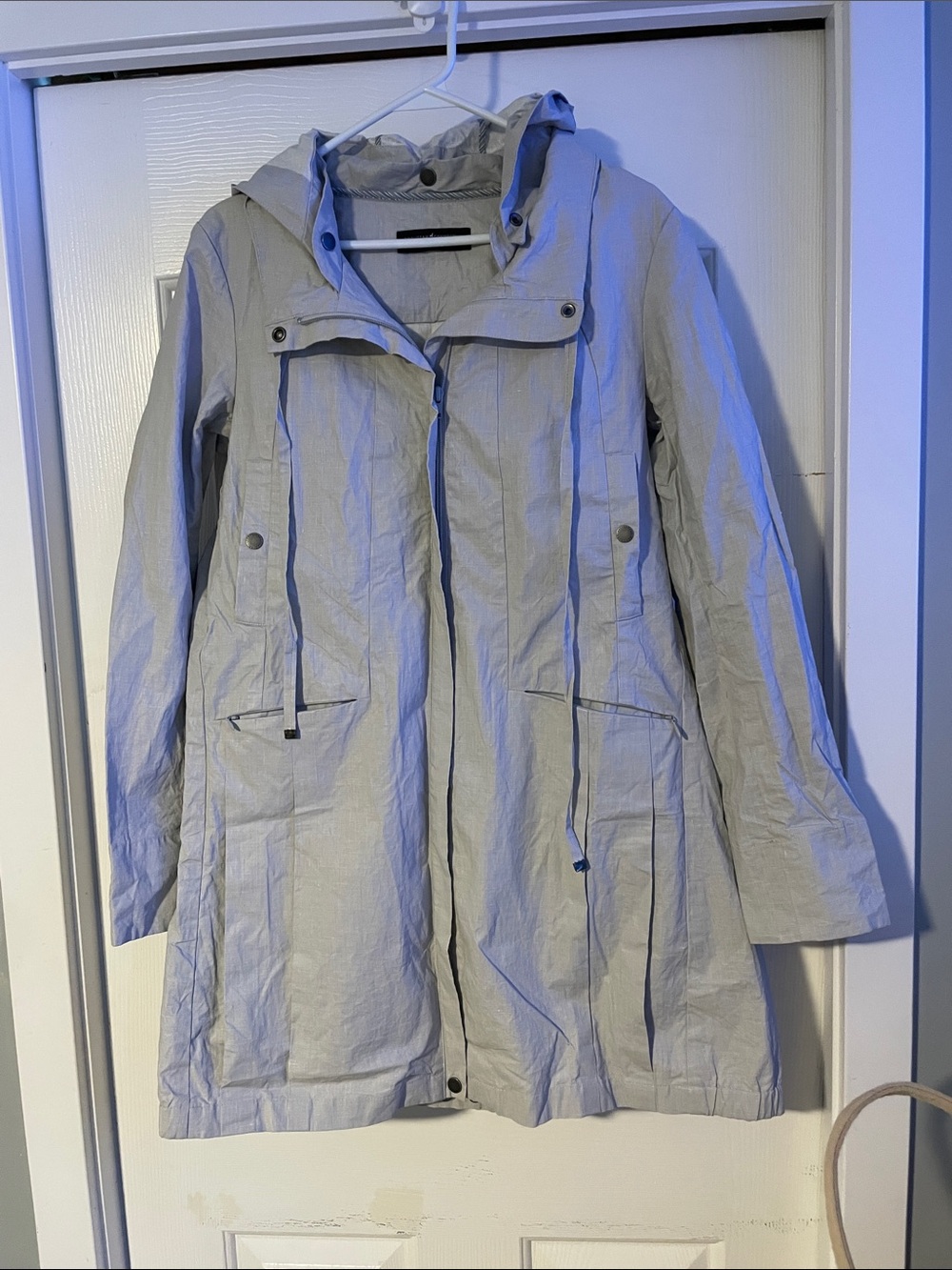 Peruvian Connection Light Gray Hooded Trench Coat